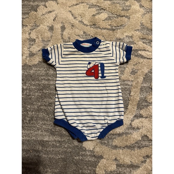 Vintage HealthTex Bubble Romper Blue Baseball Little Pro Boys Size 6‎ Months - Picture 1 of 7